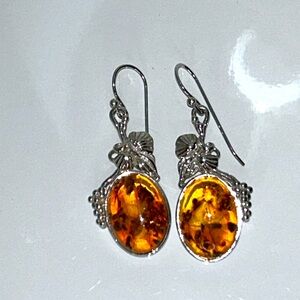 NWOT Sterling Silver Baltic Amber Boho Earrings Wine Grape Nature Harvest Theme